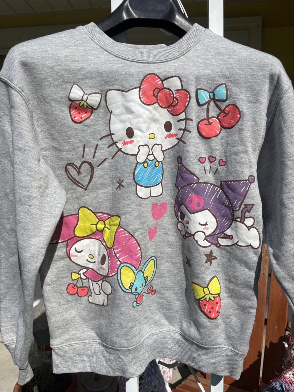 Sanrio Grey Sweatshirt with Hello Kitty & Friends Colorful Graphics
